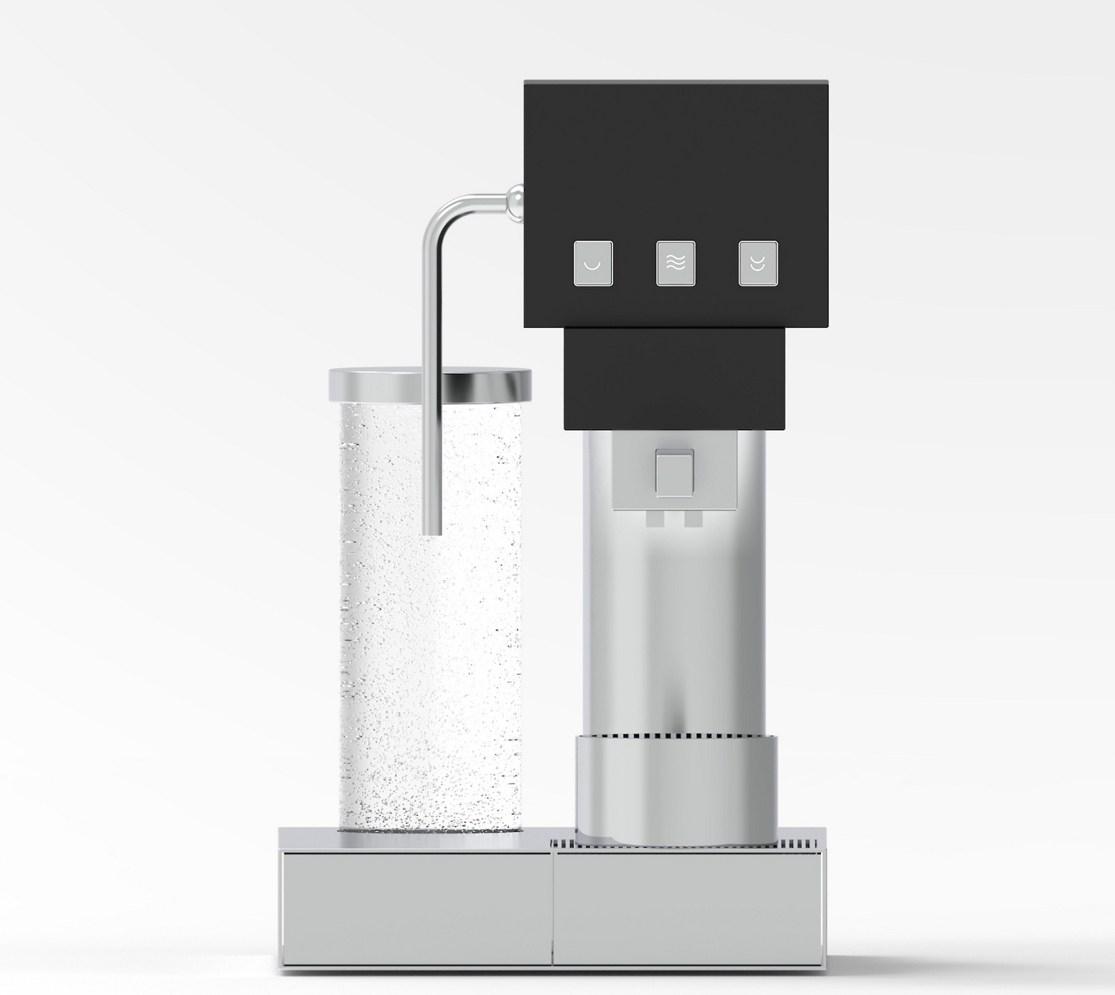 ARC von Joana Bosshard ist eine Kaffeemaschine, die benötigte Baugruppen additiv auf einer Grundplatte schwebend verteilt