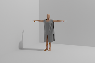 Der Bademantel ist aus synthetischem Restmaterial gefertigt. Durch das Tragen dieses Mantels wird die Verbindung zur eigenen Kleidung gemacht. Das vermeintliche Wegwerfen des Mantels vor dem Verlassen des Kleiderbades unterstreicht die Stimmung der heutigen Wegwerfgesellschaft.