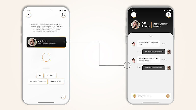 Chat-Bildschirm, personalisiert, Gesprächsvorschlag
