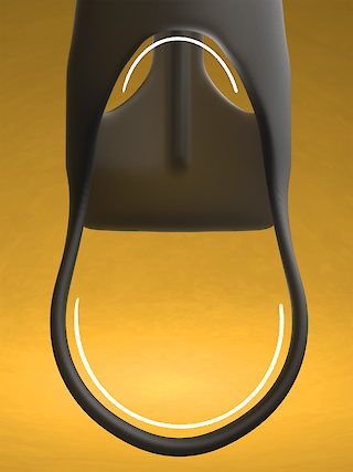 Die Aussparung für die Klitoris geht nahtlos in die Schlaufe zur Befestigung an den Hoden über.