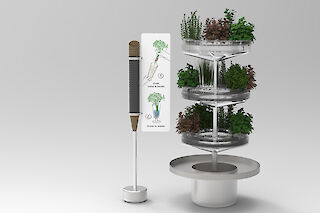 Die Einheiten: Display mit drei Ebenen, Auffangbecken, Tütenspender mit Infotafel