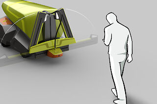 Der Roboter erkennt Mensch und Tier. Er hält an, sobald er ihnen zu nahe kommt.