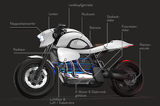 Der elektrische Antrieb lässt eine freiere Anordnung einzelner Elemente, beispielsweise der Fussraste, zu.