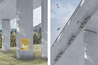 Infoposter informieren über den Einsatz der Nistkästen (Rendering: Louis Gervais).