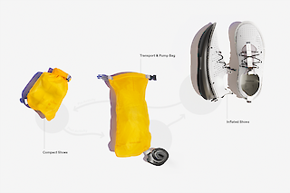 Der dämpfende Schuh verschwindet während der Velo-, Kletter- oder Skitour kompakt verstaut im Gepäck.